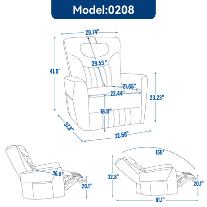 Beige Power Swivel Rocker Recliner with Lumbar Support and USB Ports