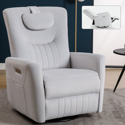 Beige Power Swivel Rocker Recliner with Lumbar Support and USB Ports