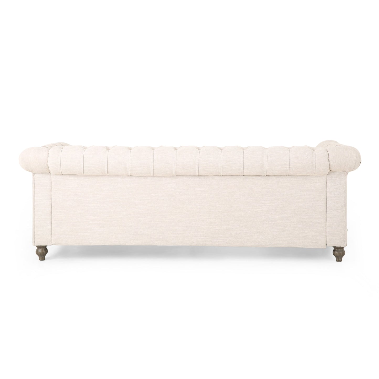 Beige Retro Style 85.5 Chesterfield Button Tufted 3-seater Sofa with Wood Legs for Living Room