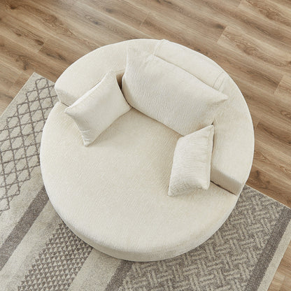 Beige Round Chenille Single Sleeper Sofa with Backrest Pillow