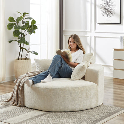 Beige Round Chenille Single Sleeper Sofa with Backrest Pillow