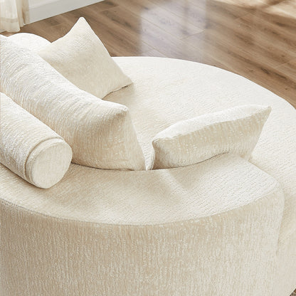 Beige Round Chenille Single Sleeper Sofa with Backrest Pillow