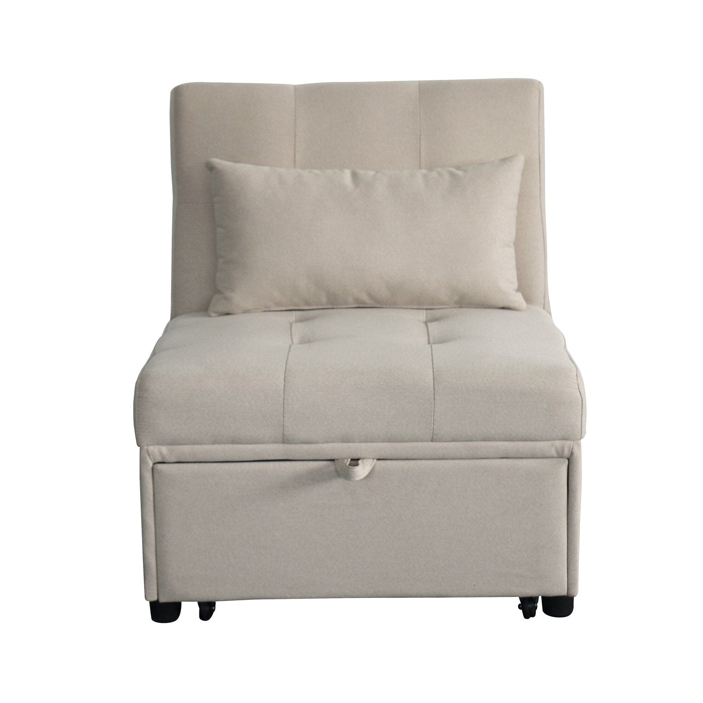 Beige Single Folding Ottoman Sofa Bed with Adjustable Back