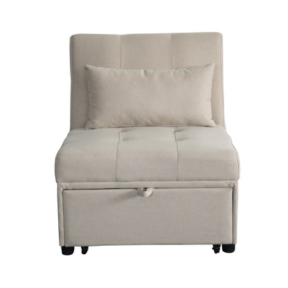Beige Single Folding Ottoman Sofa Bed with Adjustable Back