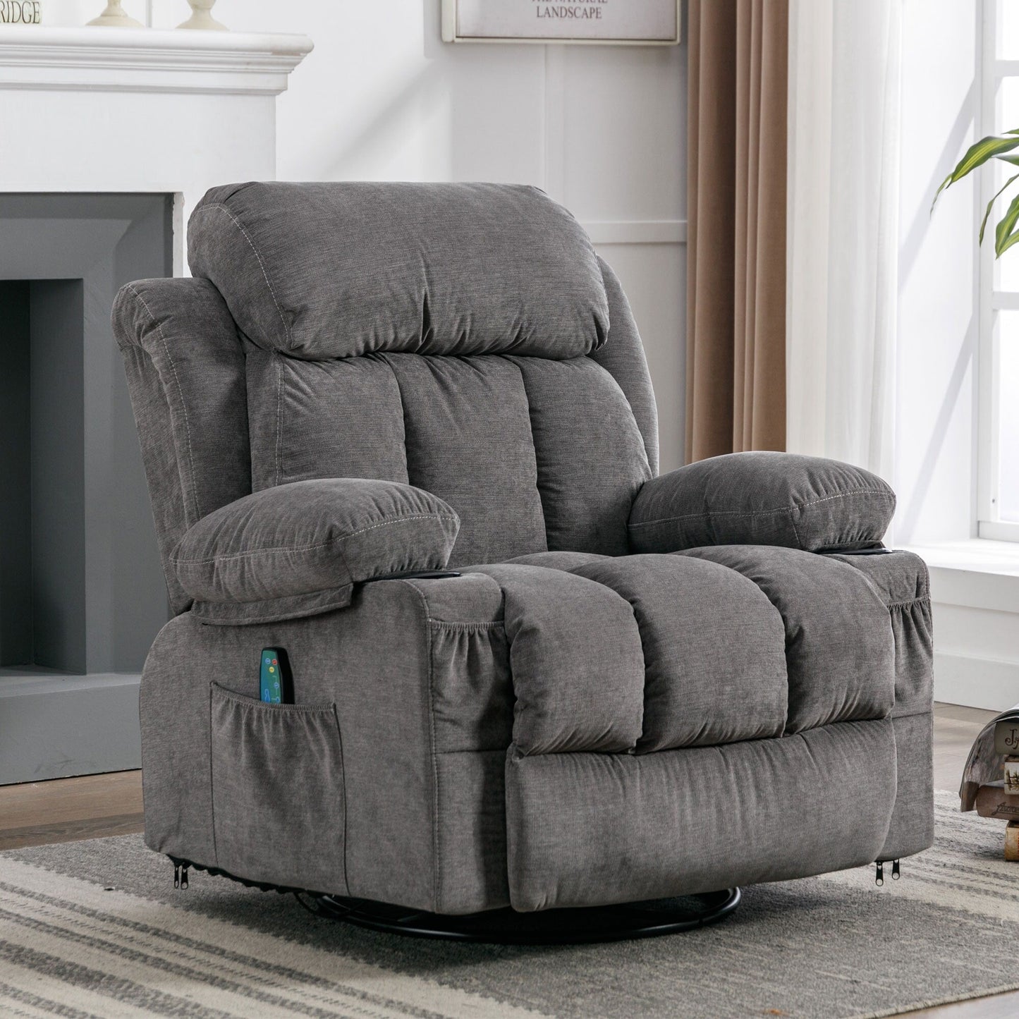 Beige Swivel Recliner with Massage, Heat & USB Charging