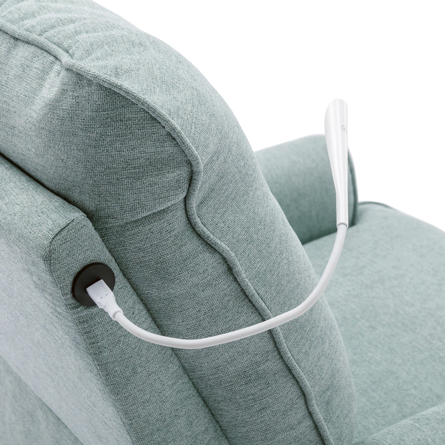 Beige Swivel Recliner with USB Ports & Rocking Base