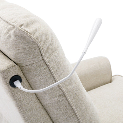 Beige Swivel Recliner with USB Ports & Rocking Base
