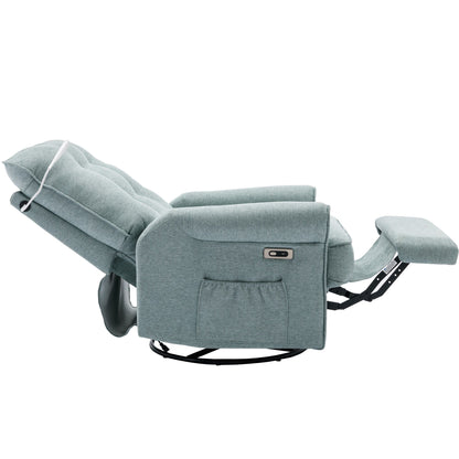 Beige Swivel Recliner with USB Ports & Rocking Base