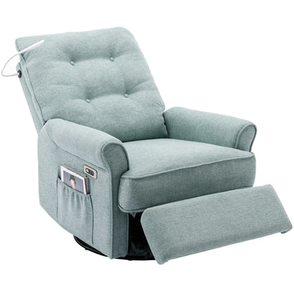 Beige Swivel Recliner with USB Ports & Rocking Base