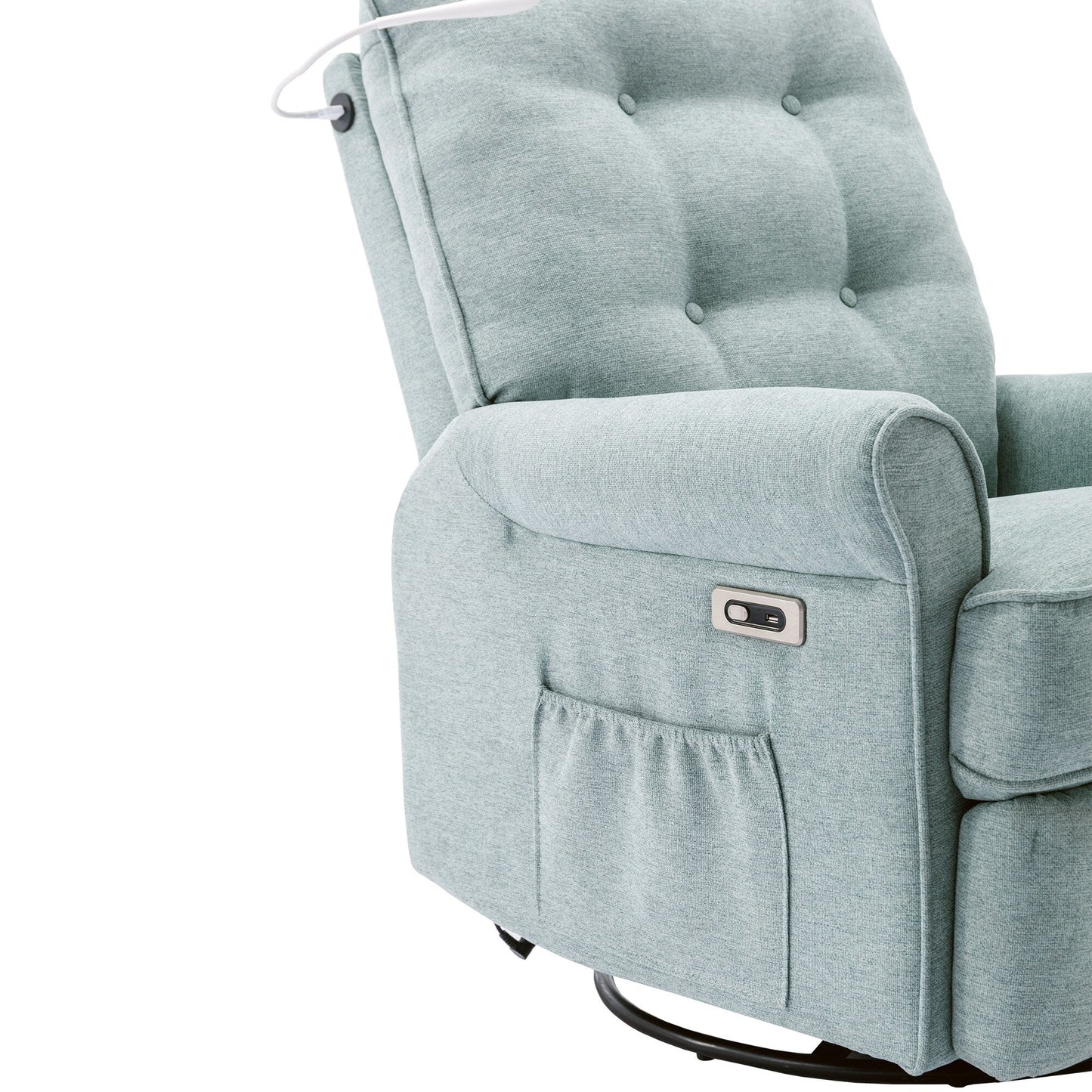 Beige Swivel Recliner with USB Ports & Rocking Base