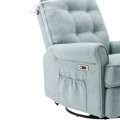 Beige Swivel Recliner with USB Ports & Rocking Base
