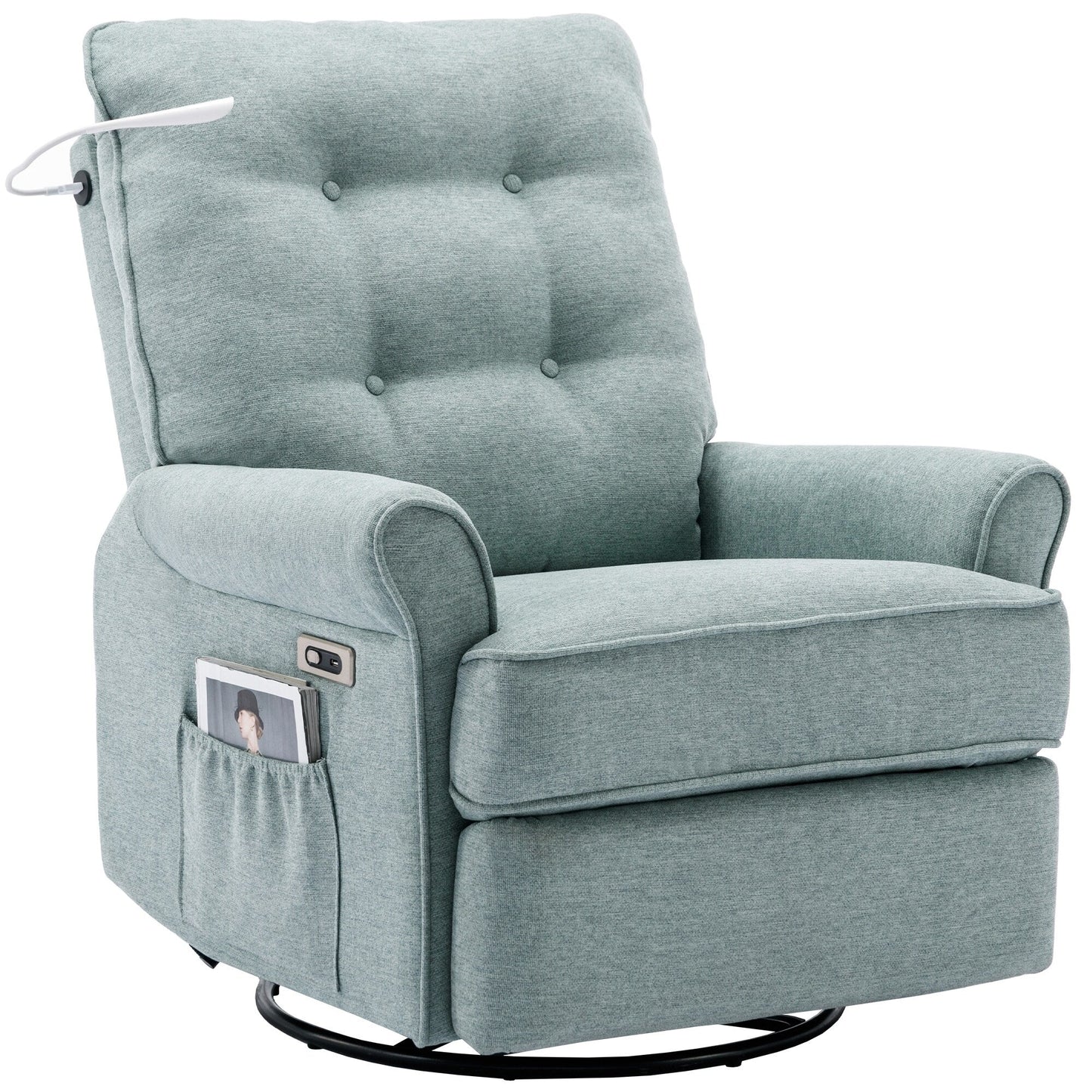 Beige Swivel Recliner with USB Ports & Rocking Base