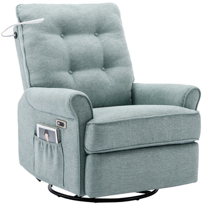 Beige Swivel Recliner with USB Ports & Rocking Base