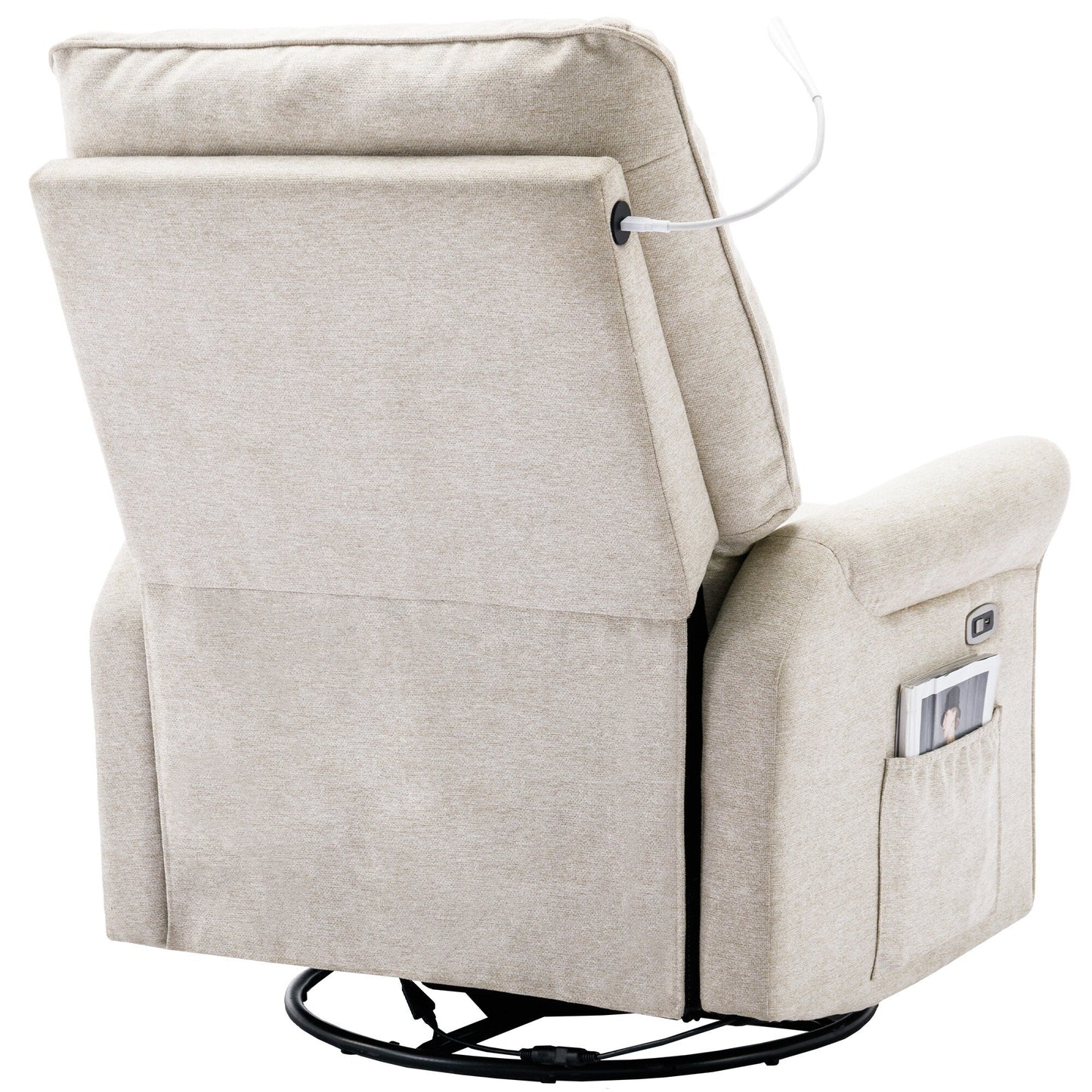 Beige Swivel Recliner with USB Ports & Rocking Base