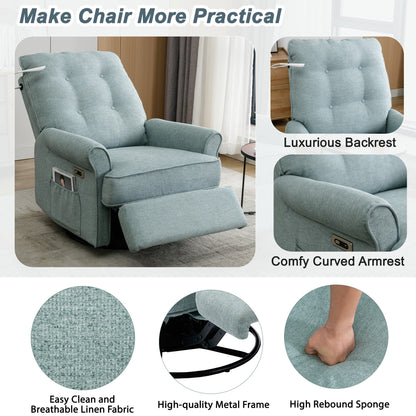 Beige Swivel Recliner with USB Ports & Rocking Base