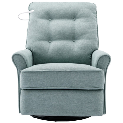 Beige Swivel Recliner with USB Ports & Rocking Base