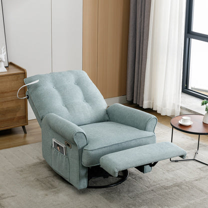 Beige Swivel Recliner with USB Ports & Rocking Base