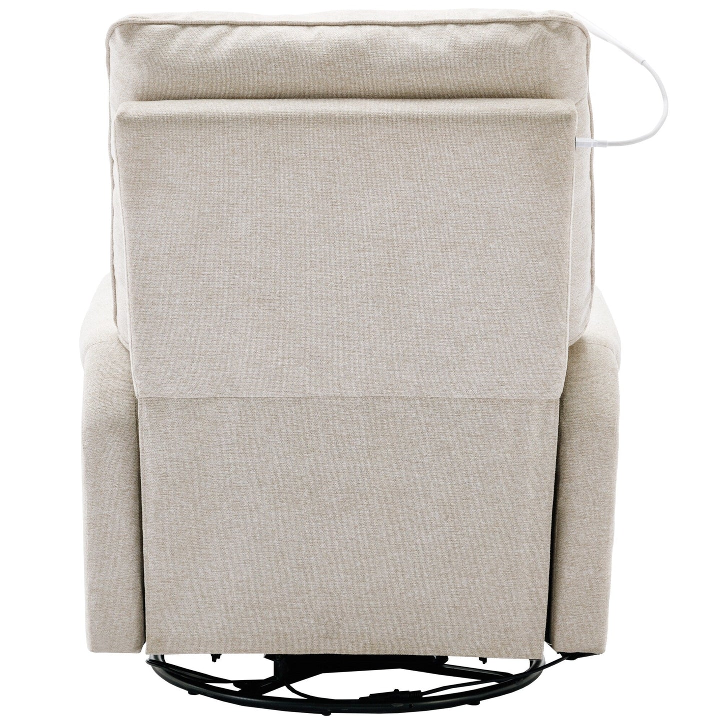 Beige Swivel Recliner with USB Ports & Rocking Base