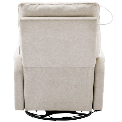 Beige Swivel Recliner with USB Ports & Rocking Base
