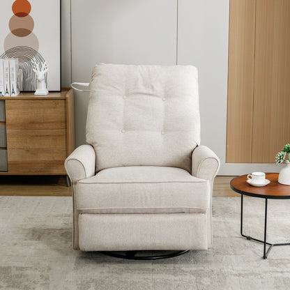 Beige Swivel Recliner with USB Ports & Rocking Base