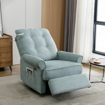 Beige Swivel Recliner with USB Ports & Rocking Base