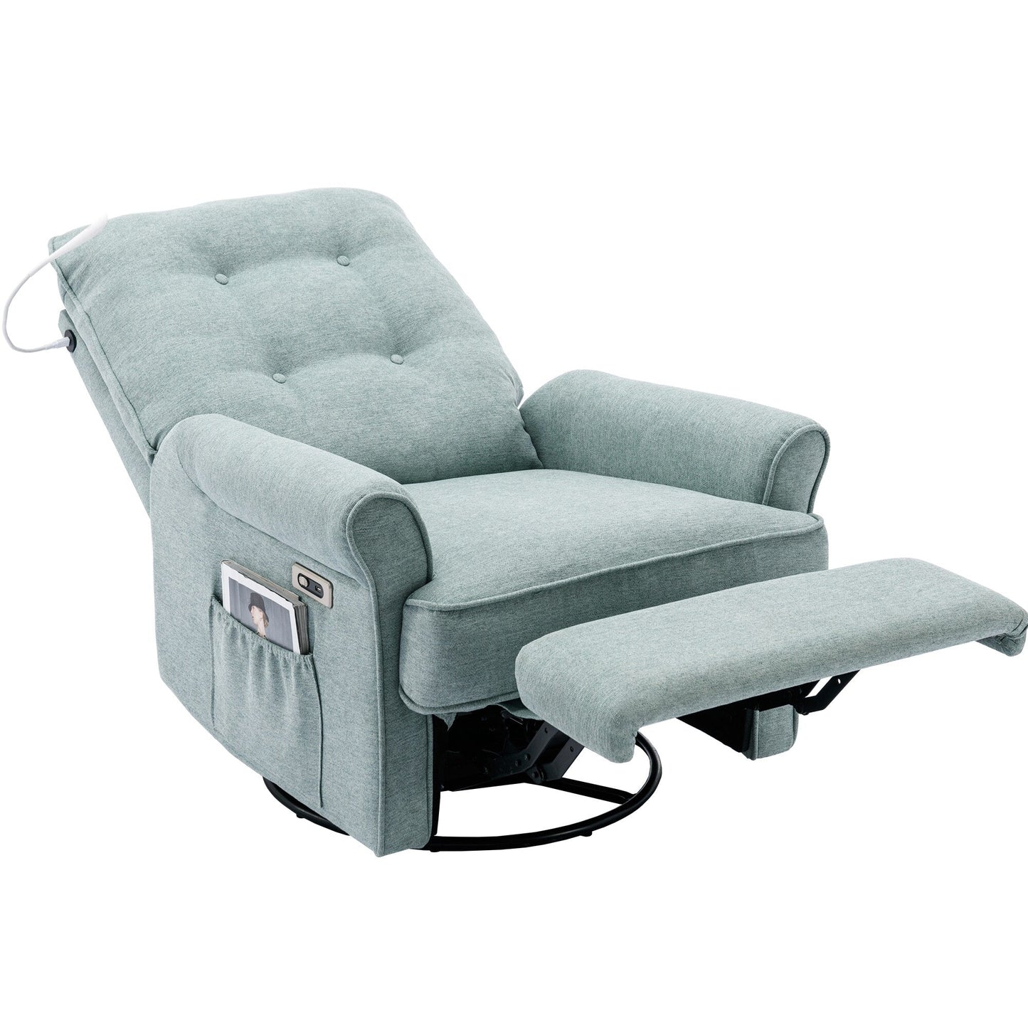 Beige Swivel Recliner with USB Ports & Rocking Base