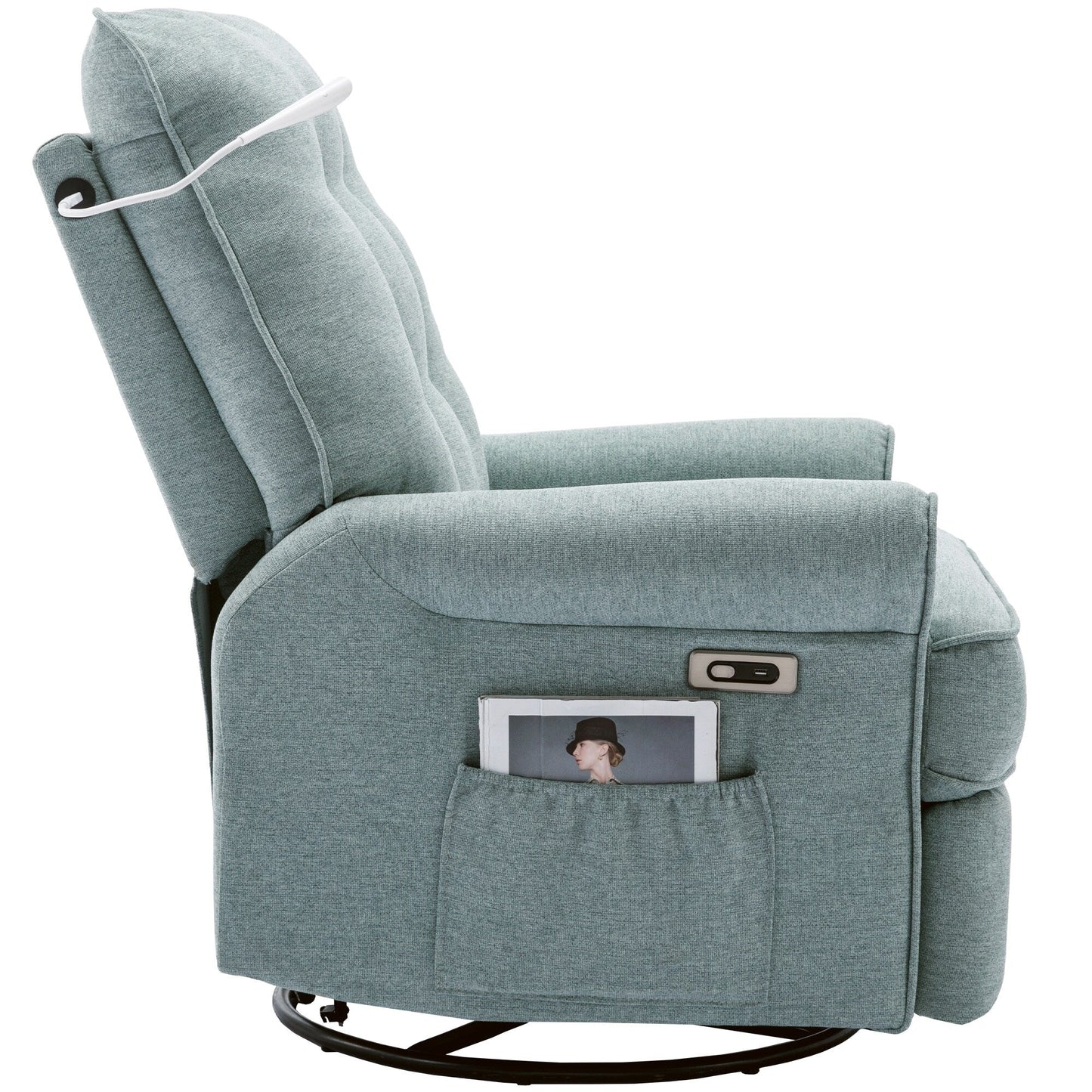 Beige Swivel Recliner with USB Ports & Rocking Base
