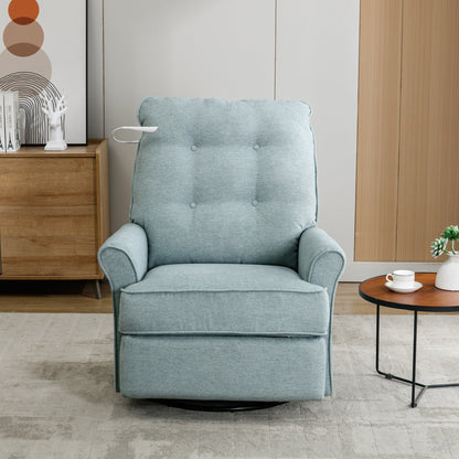 Beige Swivel Recliner with USB Ports & Rocking Base