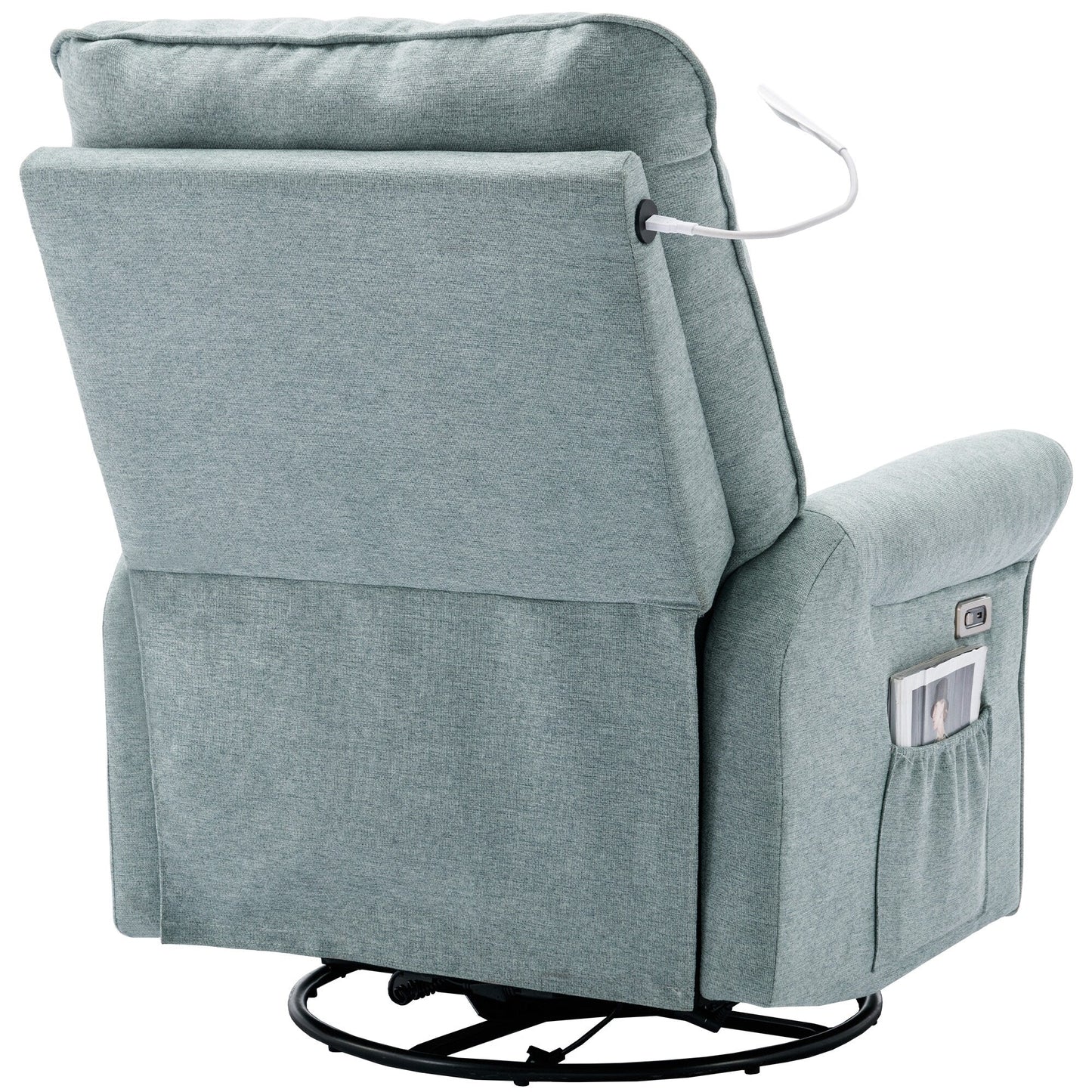 Beige Swivel Recliner with USB Ports & Rocking Base