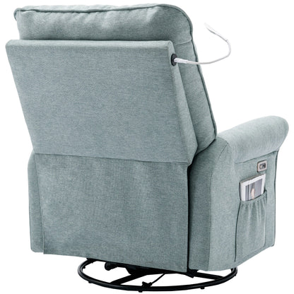 Beige Swivel Recliner with USB Ports & Rocking Base