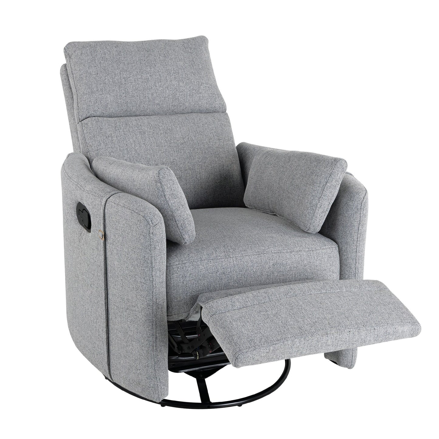 Beige Swivel Rocker Recliner with Manual Adjustment, 360° Rotation, and Two Removable Pillows