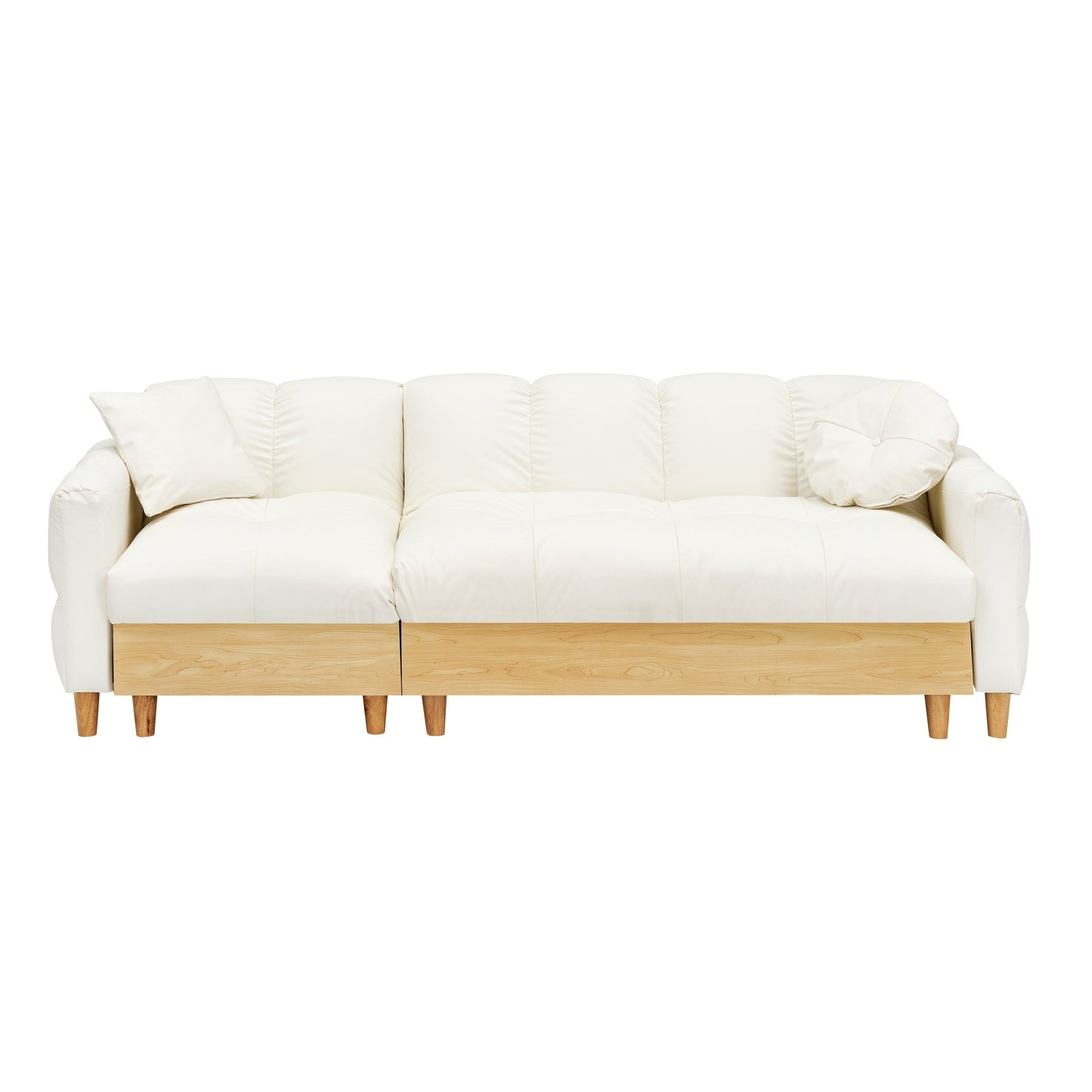 Beige Tech cloth Modern 84.64 Upholstered 3-seater Sofa Bed with Pillows, Storage Seat, and Drawer