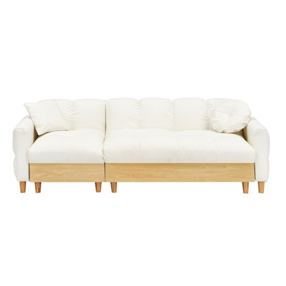 Beige Tech cloth Modern 84.64 Upholstered 3-seater Sofa Bed with Pillows, Storage Seat, and Drawer