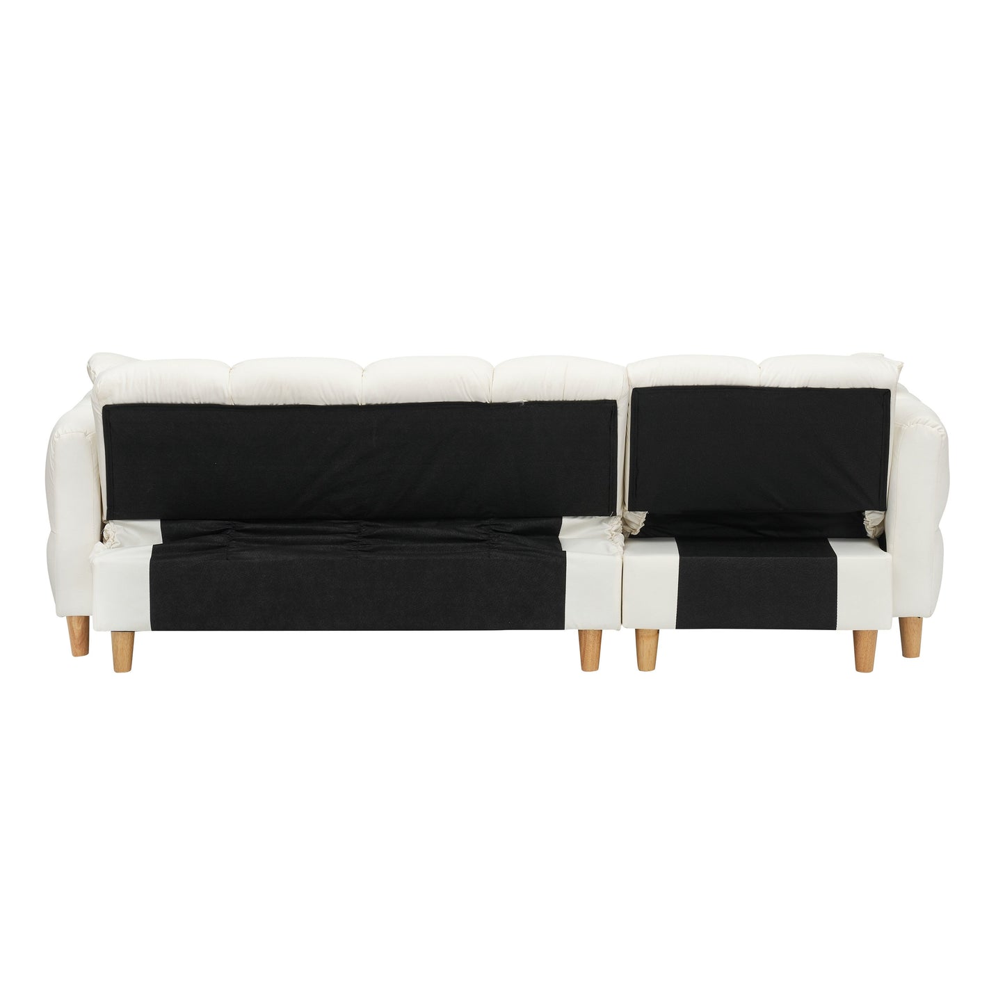 Beige Tech cloth Modern 84.64 Upholstered 3-seater Sofa Bed with Pillows, Storage Seat, and Drawer