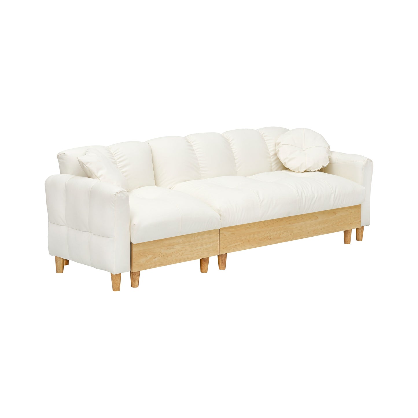 Beige Tech cloth Modern 84.64 Upholstered 3-seater Sofa Bed with Pillows, Storage Seat, and Drawer