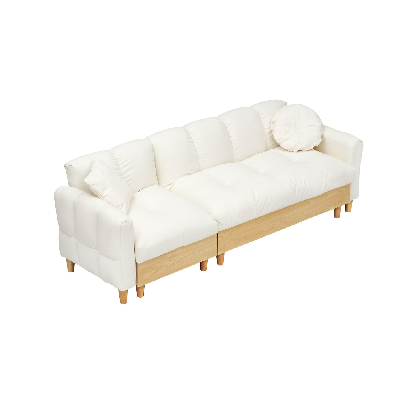 Beige Tech cloth Modern 84.64 Upholstered 3-seater Sofa Bed with Pillows, Storage Seat, and Drawer
