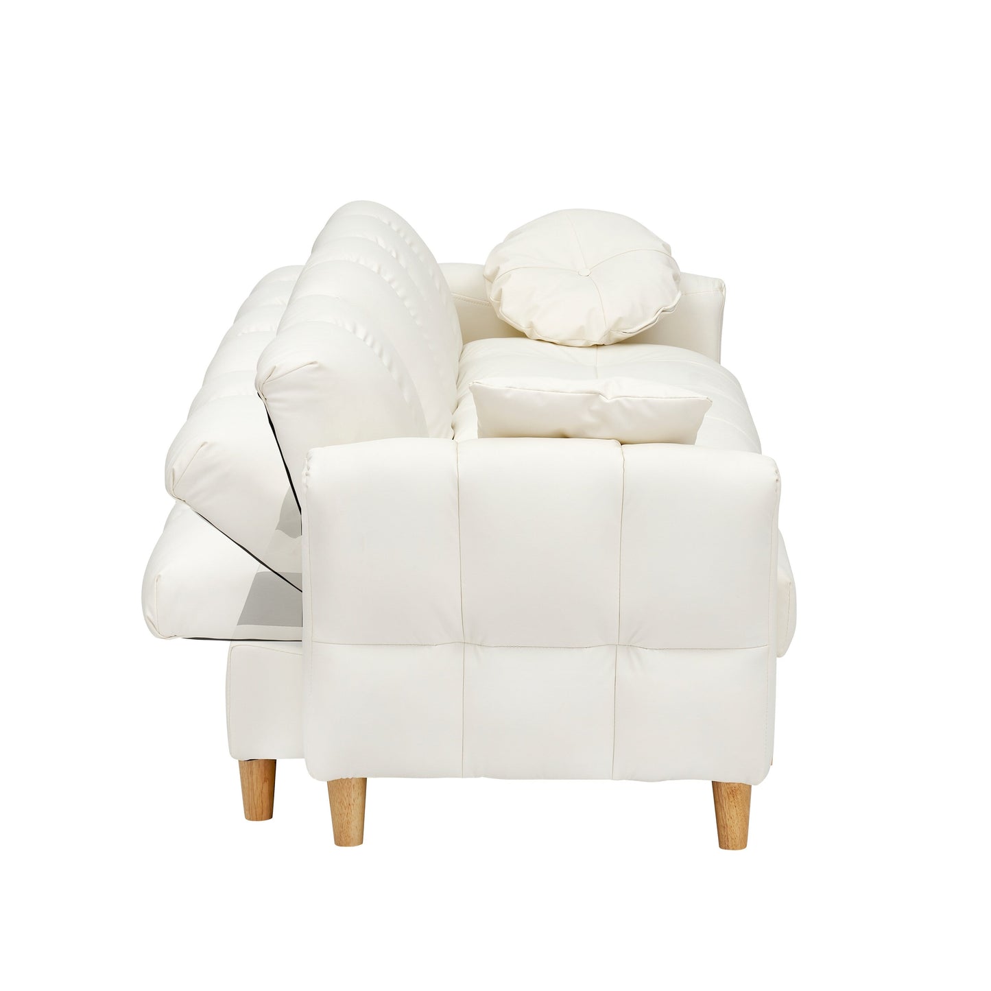 Beige Tech cloth Modern 84.64 Upholstered 3-seater Sofa Bed with Pillows, Storage Seat, and Drawer