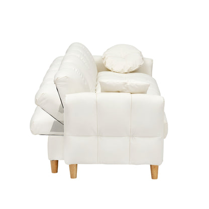 Beige Tech cloth Modern 84.64 Upholstered 3-seater Sofa Bed with Pillows, Storage Seat, and Drawer