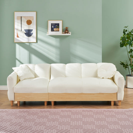 Beige Tech cloth Modern 84.64 Upholstered 3-seater Sofa Bed with Pillows, Storage Seat, and Drawer