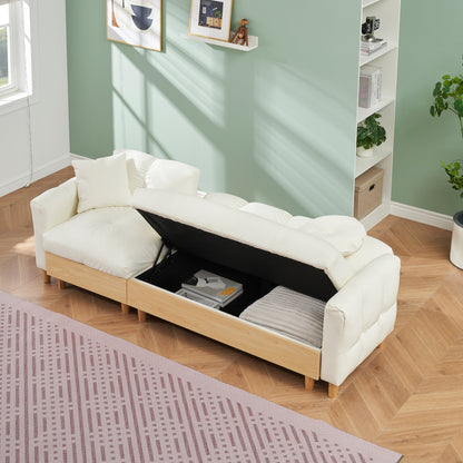 Beige Tech cloth Modern 84.64 Upholstered 3-seater Sofa Bed with Pillows, Storage Seat, and Drawer