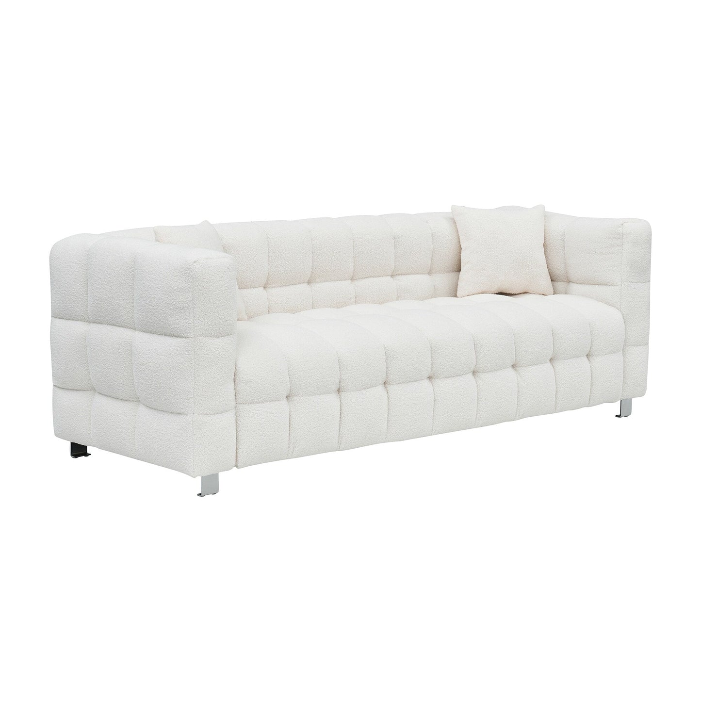 Beige Teddy 3-seater Sofa with Two Throw Pillows