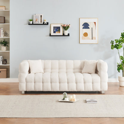 Beige Teddy 3-seater Sofa with Two Throw Pillows