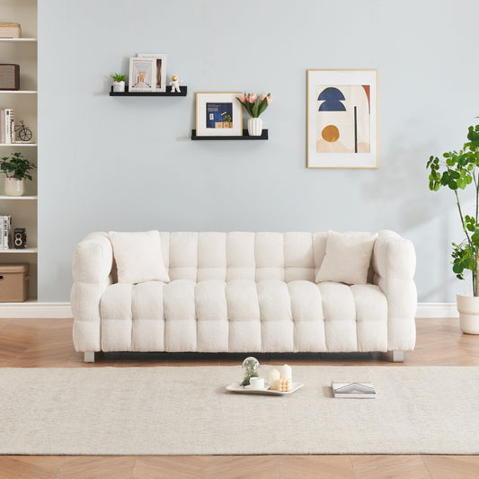 Beige Teddy 3-seater Sofa with Two Throw Pillows