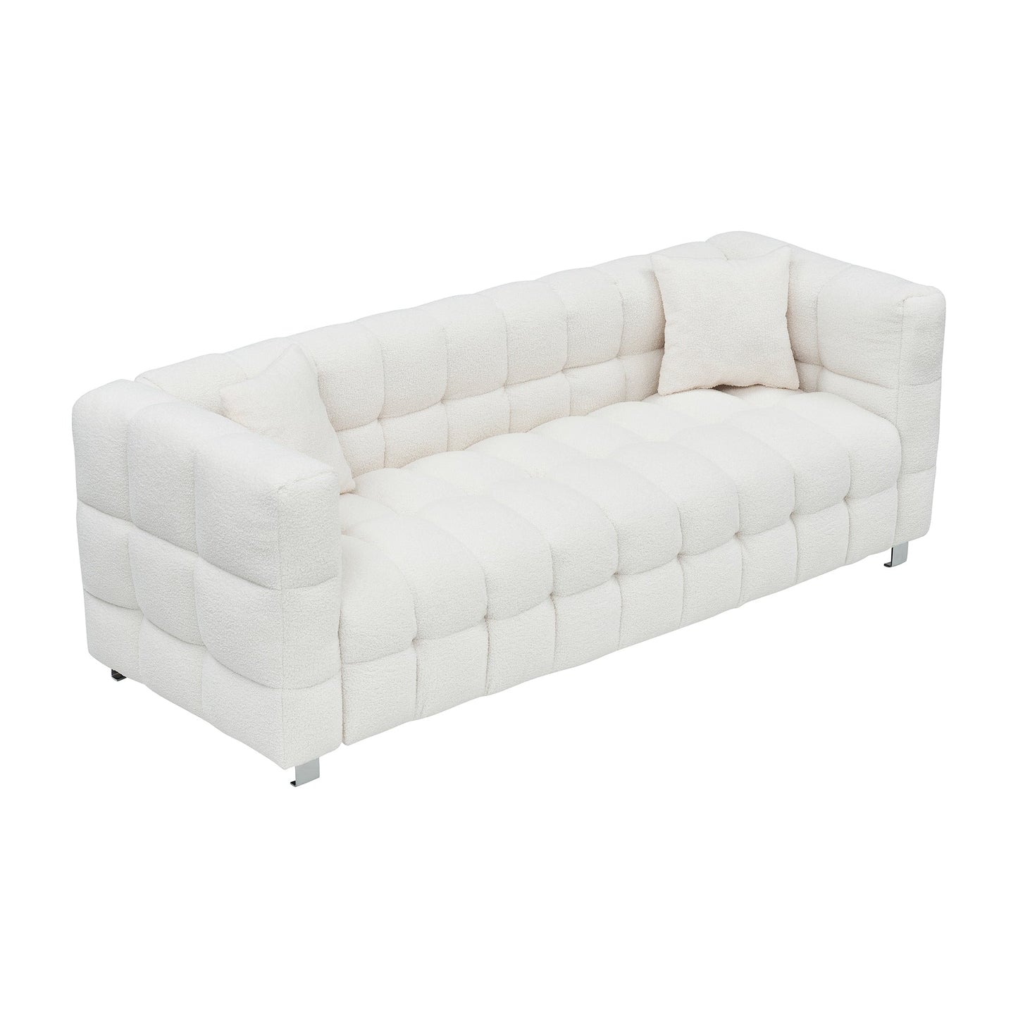 Beige Teddy 3-seater Sofa with Two Throw Pillows