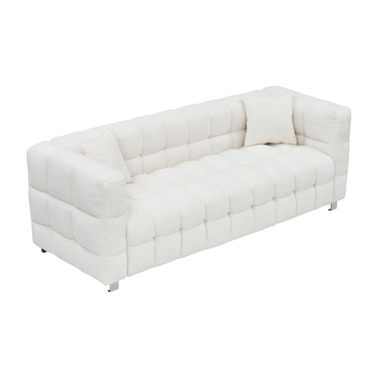 Beige Teddy 3-seater Sofa with Two Throw Pillows