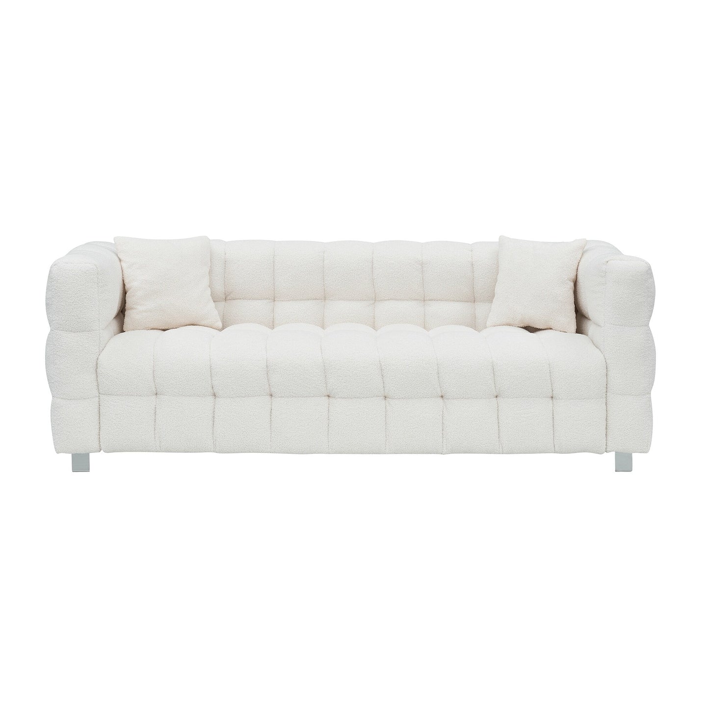 Beige Teddy 3-seater Sofa with Two Throw Pillows