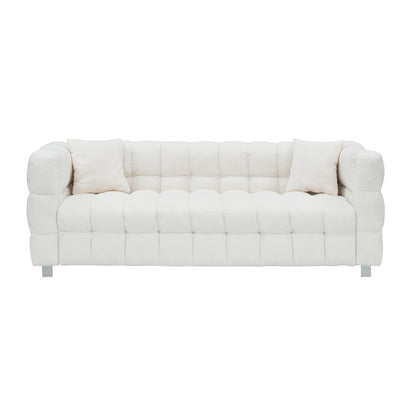 Beige Teddy 3-seater Sofa with Two Throw Pillows