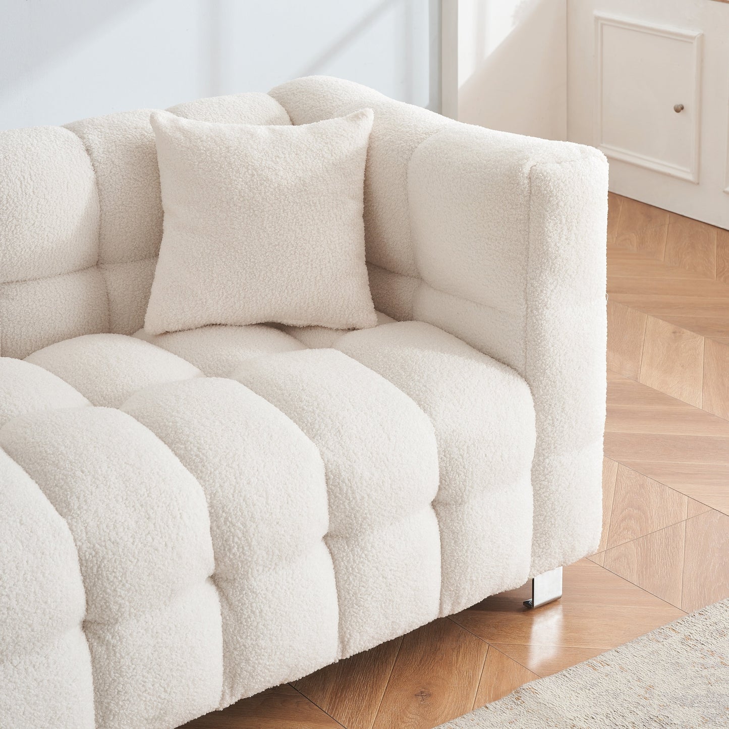 Beige Teddy 3-seater Sofa with Two Throw Pillows