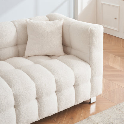Beige Teddy 3-seater Sofa with Two Throw Pillows