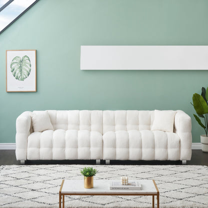Beige Teddy 4-Seat Sofa with Two Throw Pillows